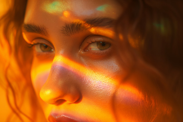 woman-face-is-bathed-warm-golden-hues-sunlight-and-infrared-light