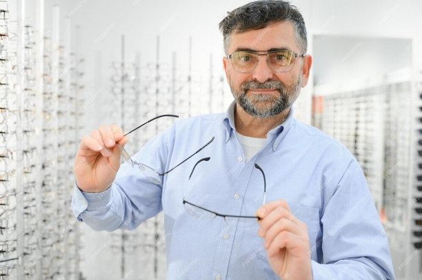 a man with the multifocal and varifocal glasses