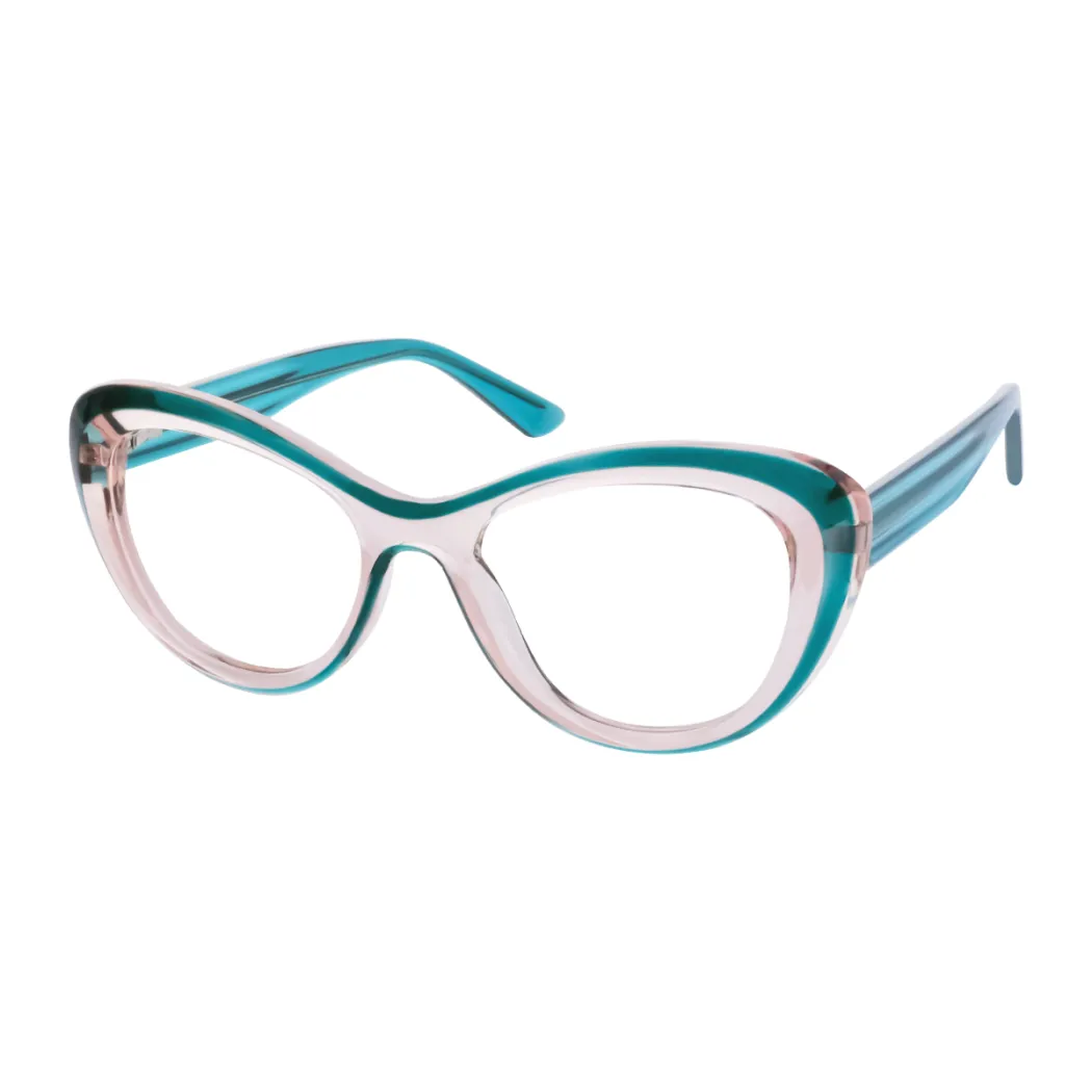 Cat-eye Transparent Green/Transparent Pink Eyeglasses