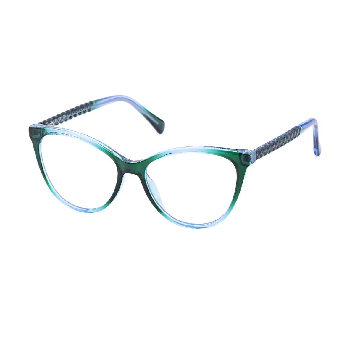 Betsy - Cat-eye Transparent Green/Blue Glasses for Women - EFE