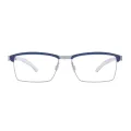 Silver - Rectangle Silver Blue Glasses for Men