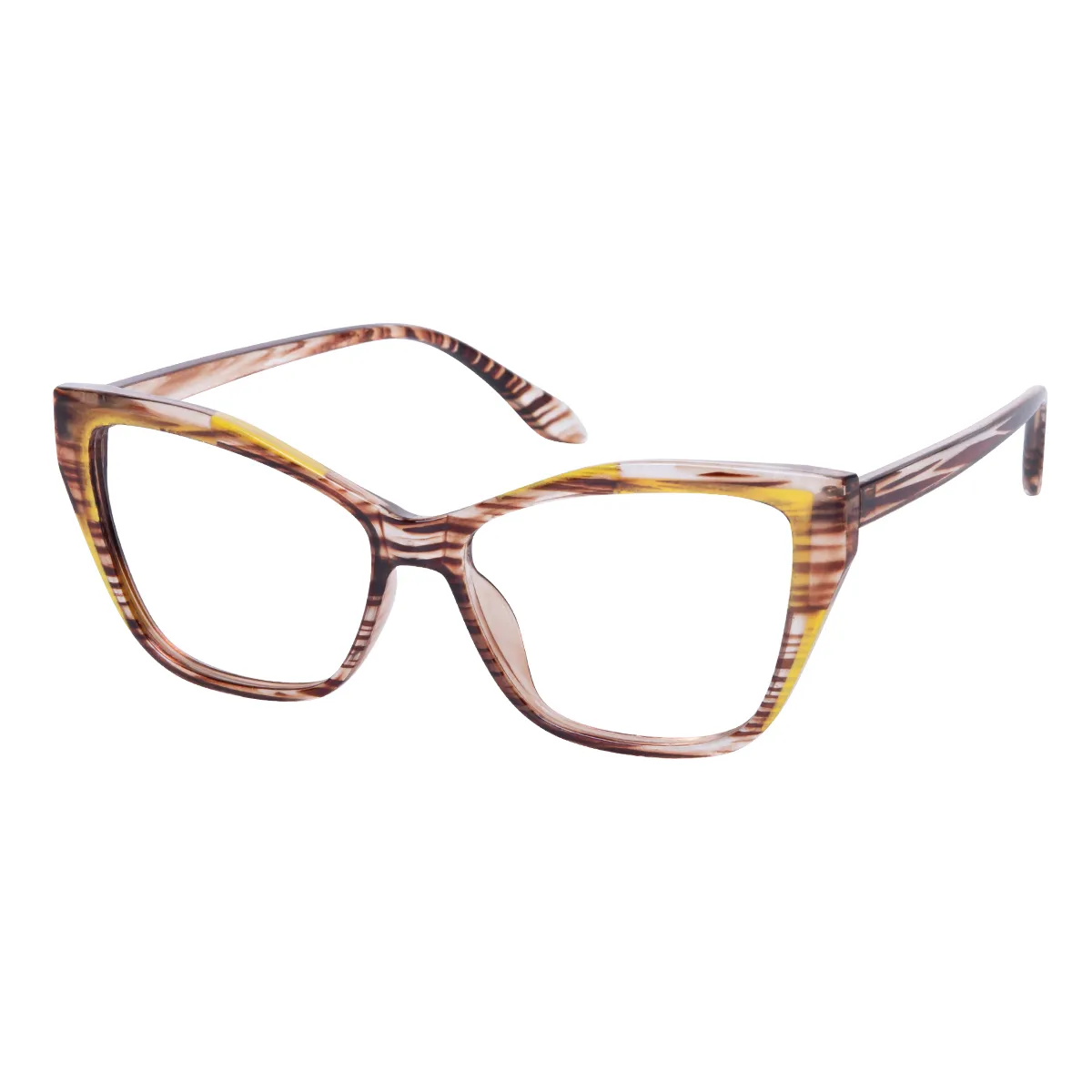 Coleen - Cat-eye Brown-Yellow Glasses for Women