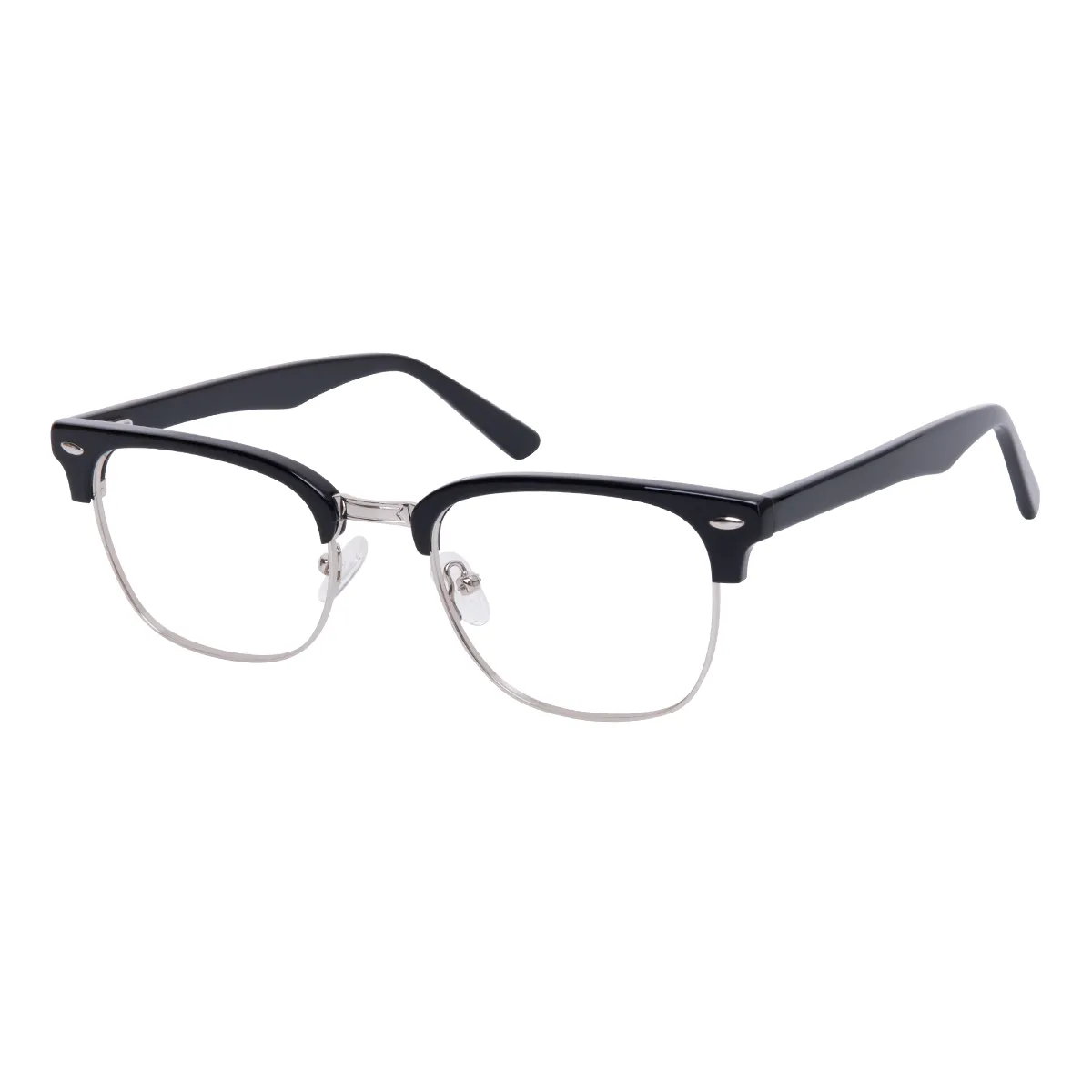 Nathan - Browline Black-Silver Glasses for Men & Women
