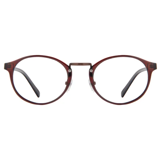 Louise - Round Red-Brown Glasses for Men & Women