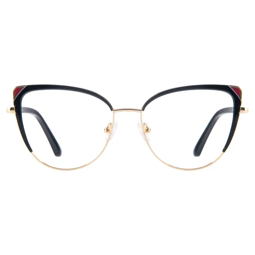 Sandra - Cat-Eye Black-Gold Glasses for Women