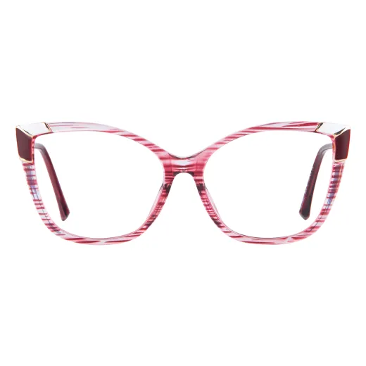 Claudia - Cat-Eye Striped-Pink Glasses for Women