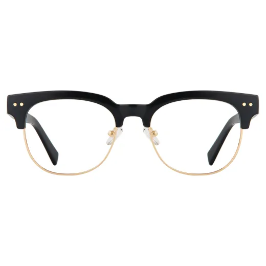 Aline - Browline Black-Gold Glasses for Men & Women