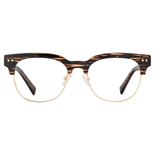 Aline - Browline Brown-Gold Glasses for Men & Women