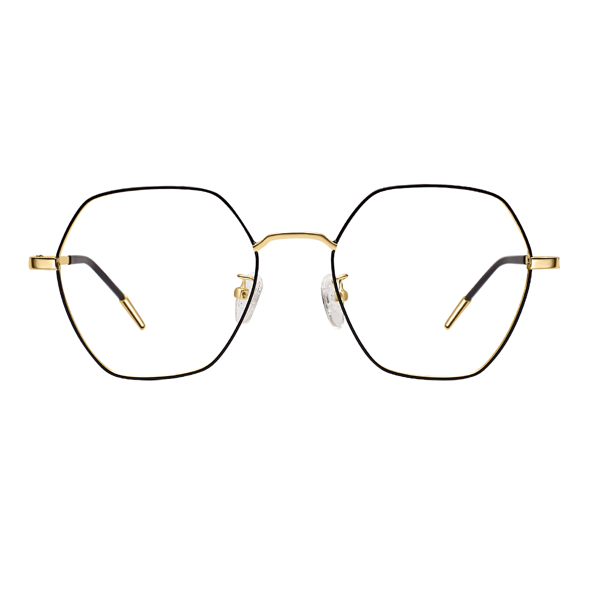 geometric black-gold eyeglasses