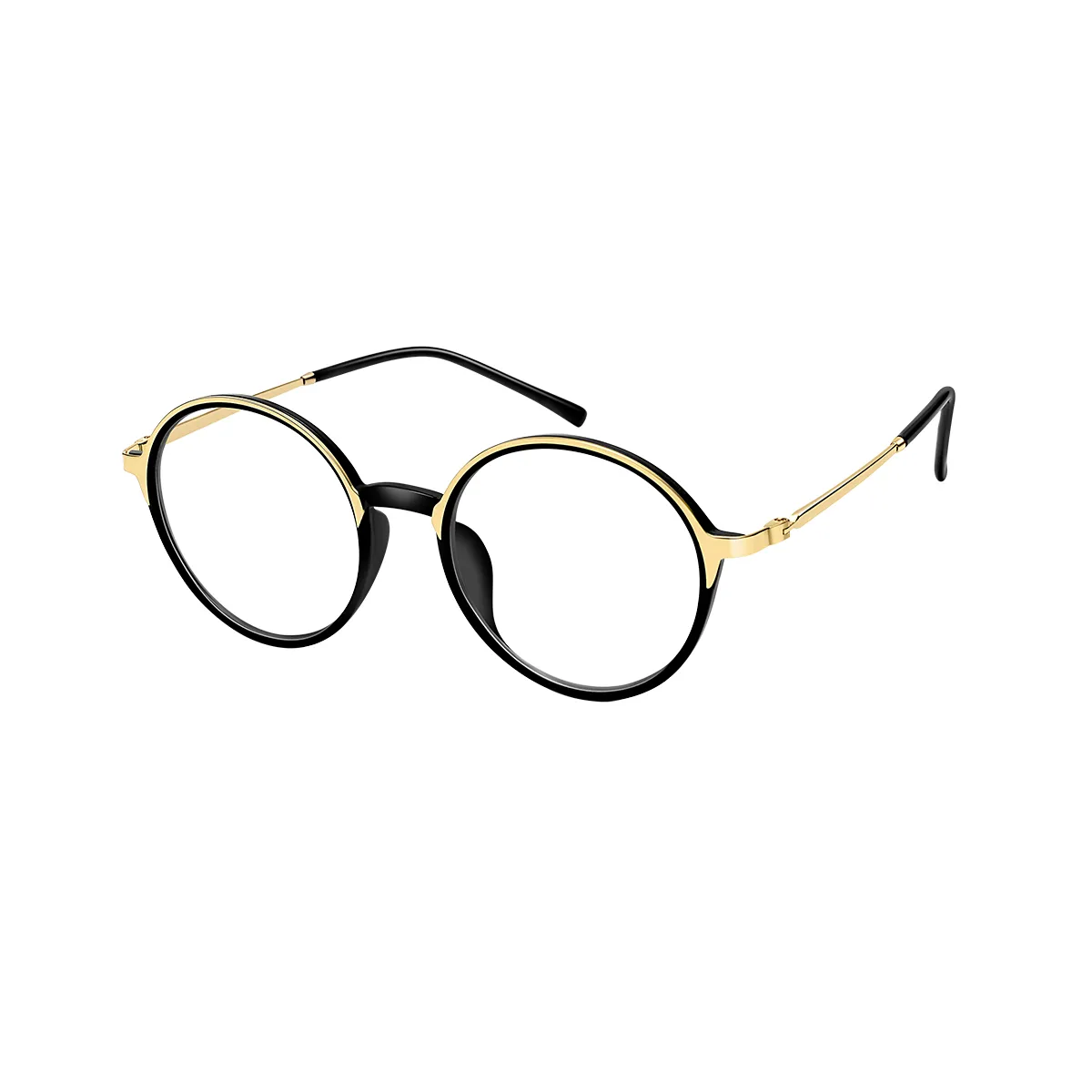 Laverne - Round Black-Gold Glasses for Men & Women - EFE