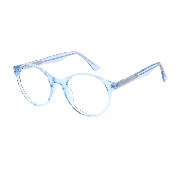 round transparent-blue eyeglasses