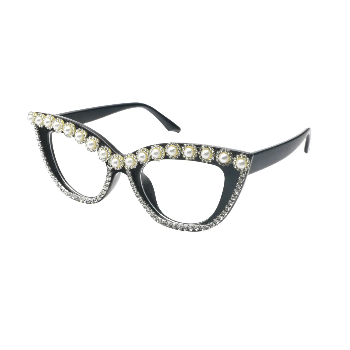 Fashion Cat-eye Black-Silver Eyeglasses for Women