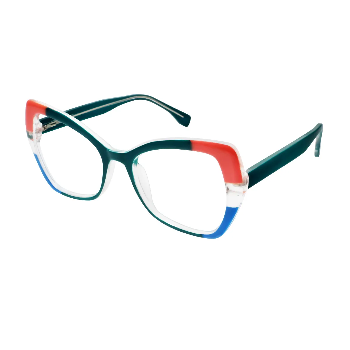 Hubris - Cat-eye Green-Red Glasses for Women