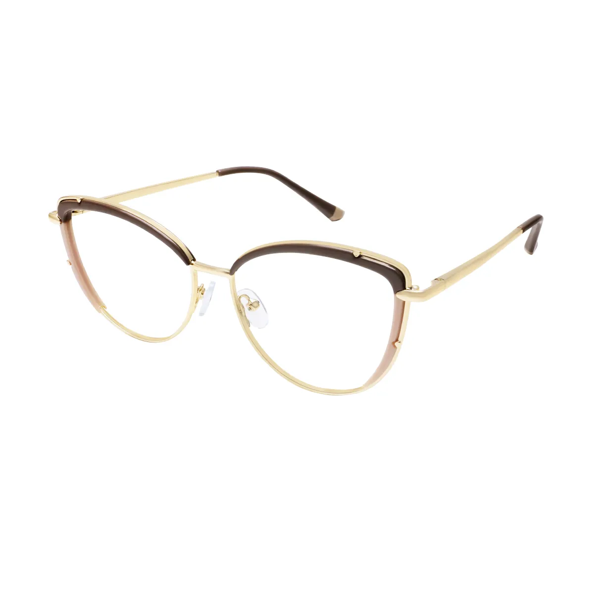 Fashion Cat-eye Brown-Gold Eyeglasses for Women