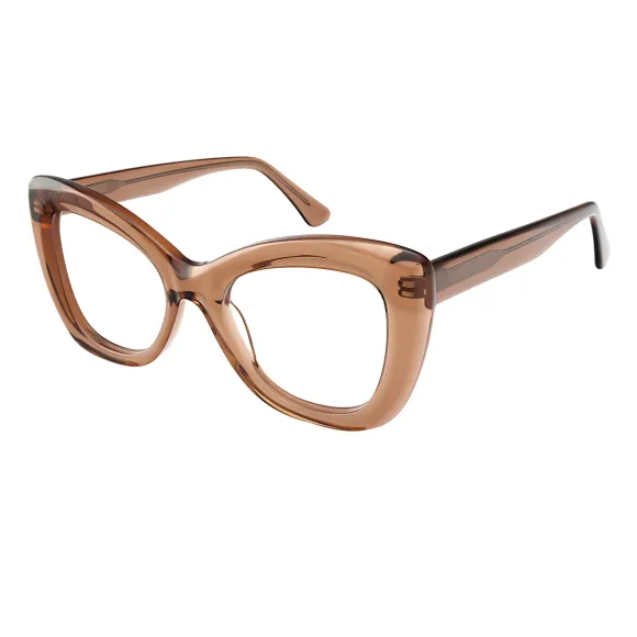 cat-eye translucent-brown eyeglasses