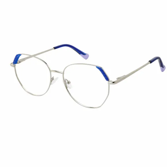 geometric silver-blue eyeglasses