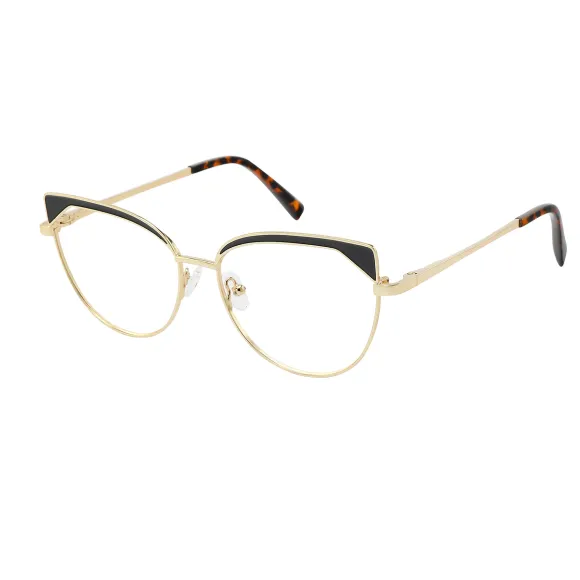 cat-eye gold-black eyeglasses
