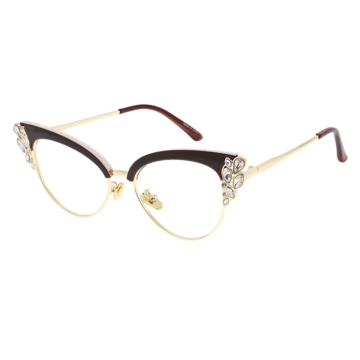 Cabeiri - Cat-eye Dark-Red-Gold Reading Glasses for Women