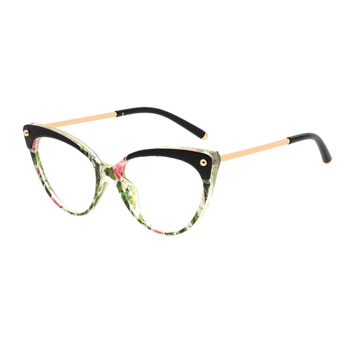Lang - Cat-eye Black-Floral Reading Glasses for Women