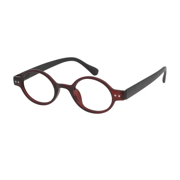 oval dark-red-black reading glasses