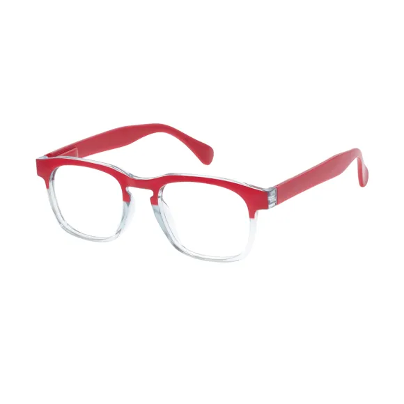 browline red-transparent reading glasses