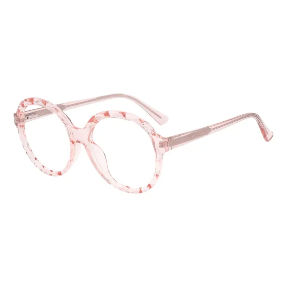 round transparent-pink reading glasses