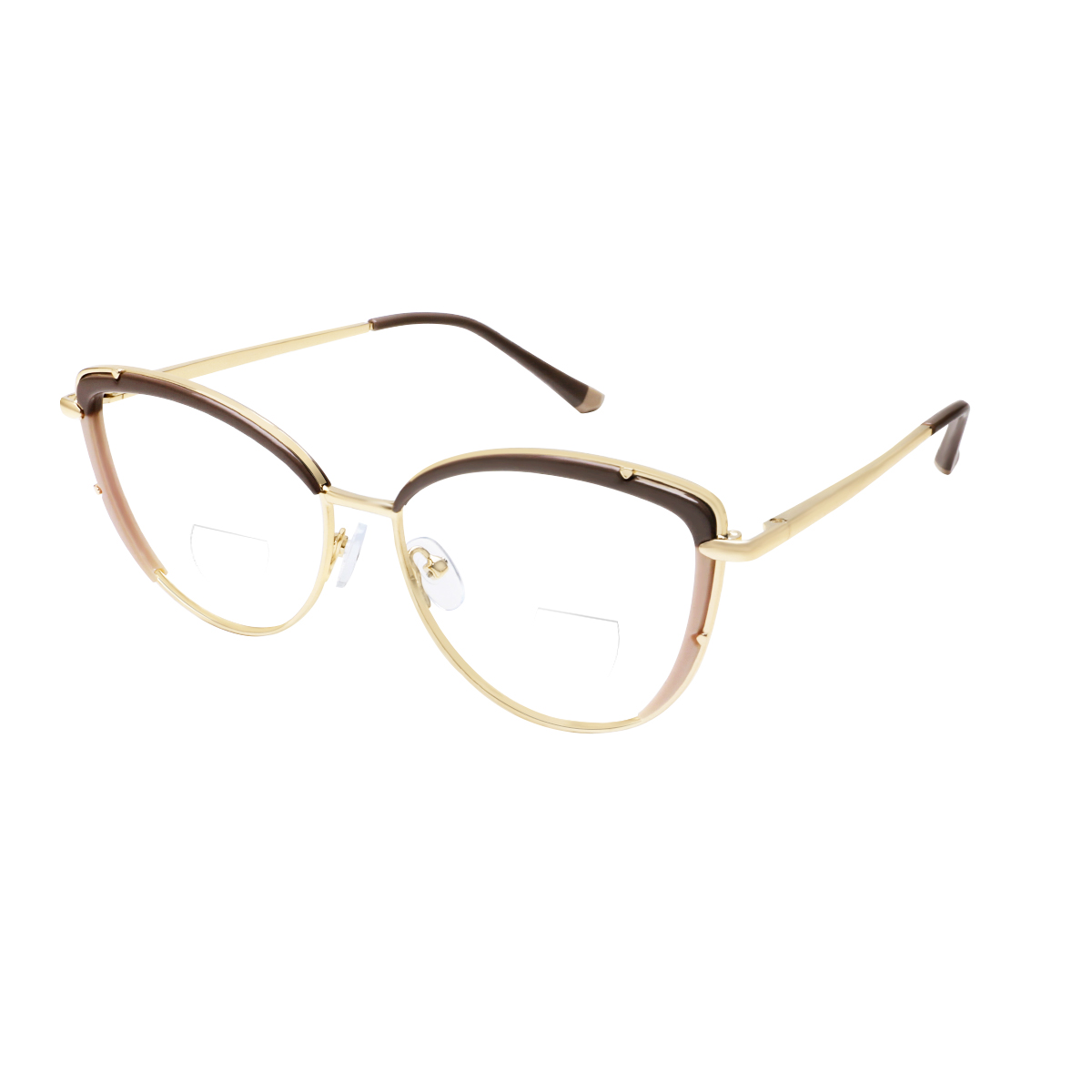 Romy - Square Brown-Gold Reading Glasses for Women